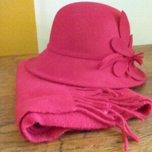 Lands End wool scarf and matching red hat